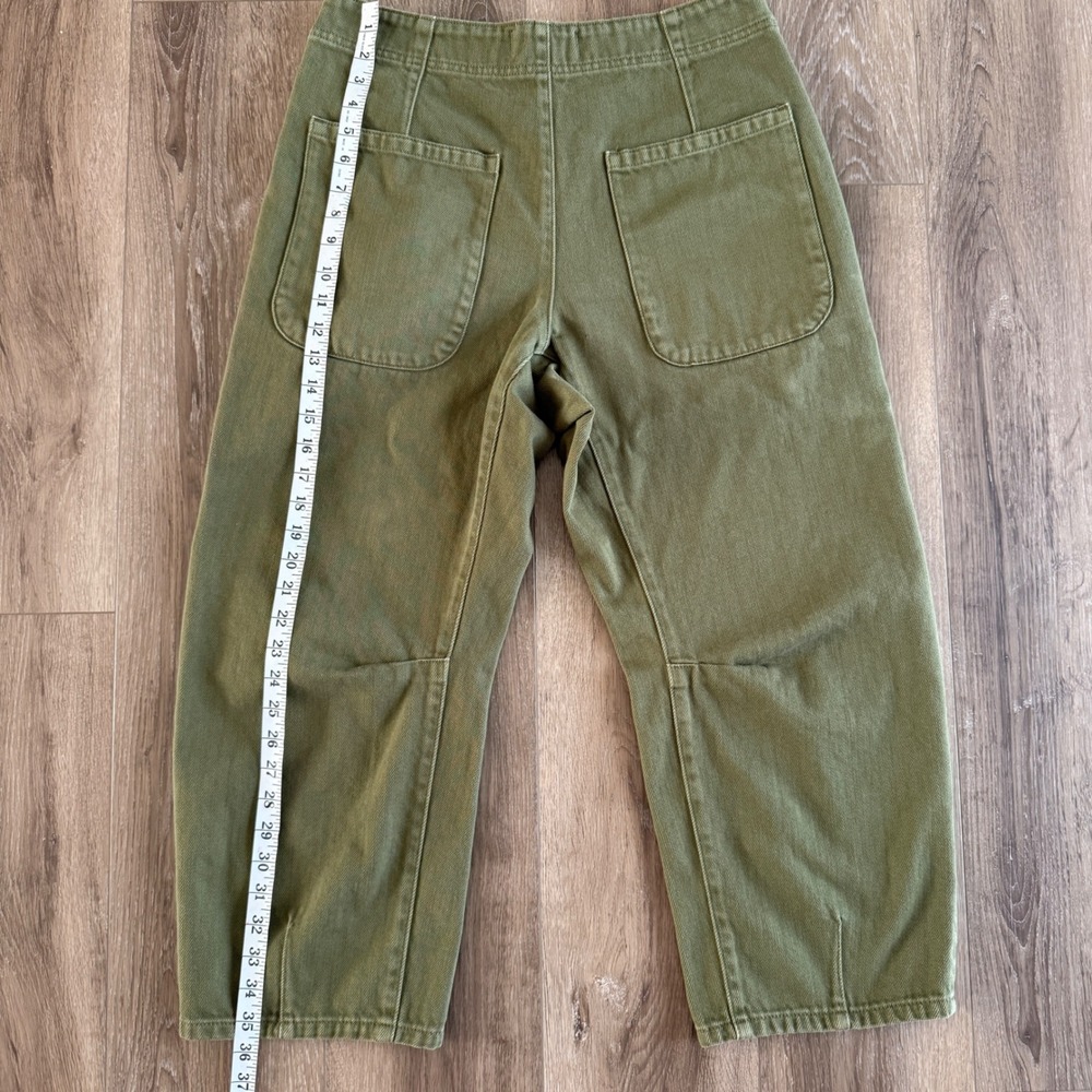 We The Free People Barrel Leg Utility Pants Green Button Fly Cotton Size 30 - Picture 6 of 7